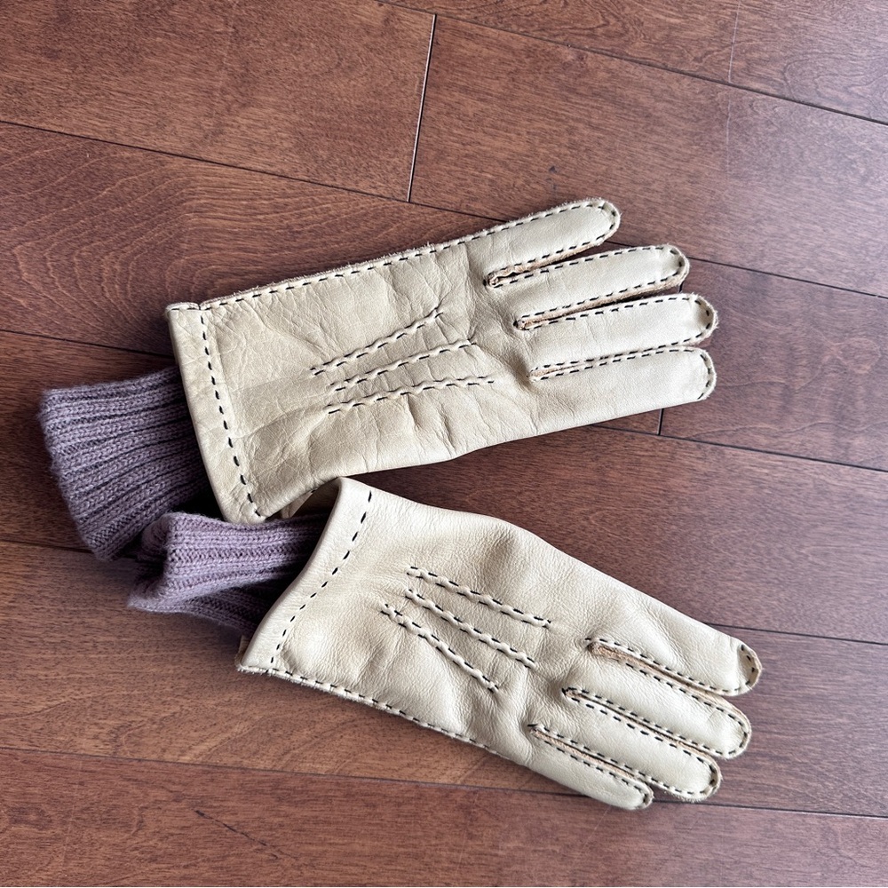 Deerskin leather gloves with contrasting stitching with Knit Lining, size S-M